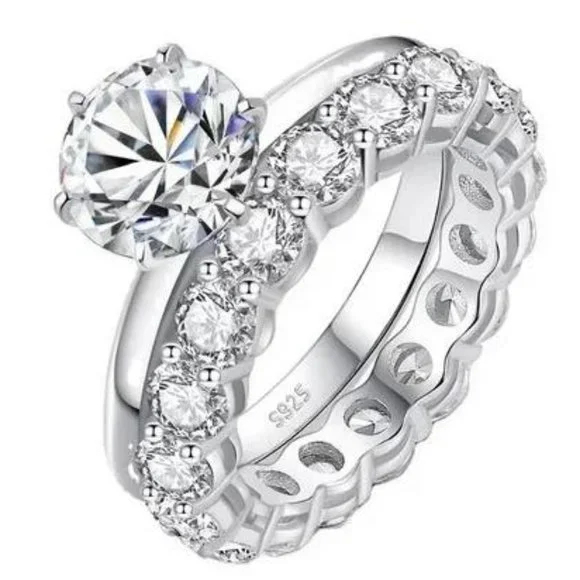 Certified 2ct. t.w. Moissanite Diamond Wedding Ring Set NEW - Picture 1 of 9